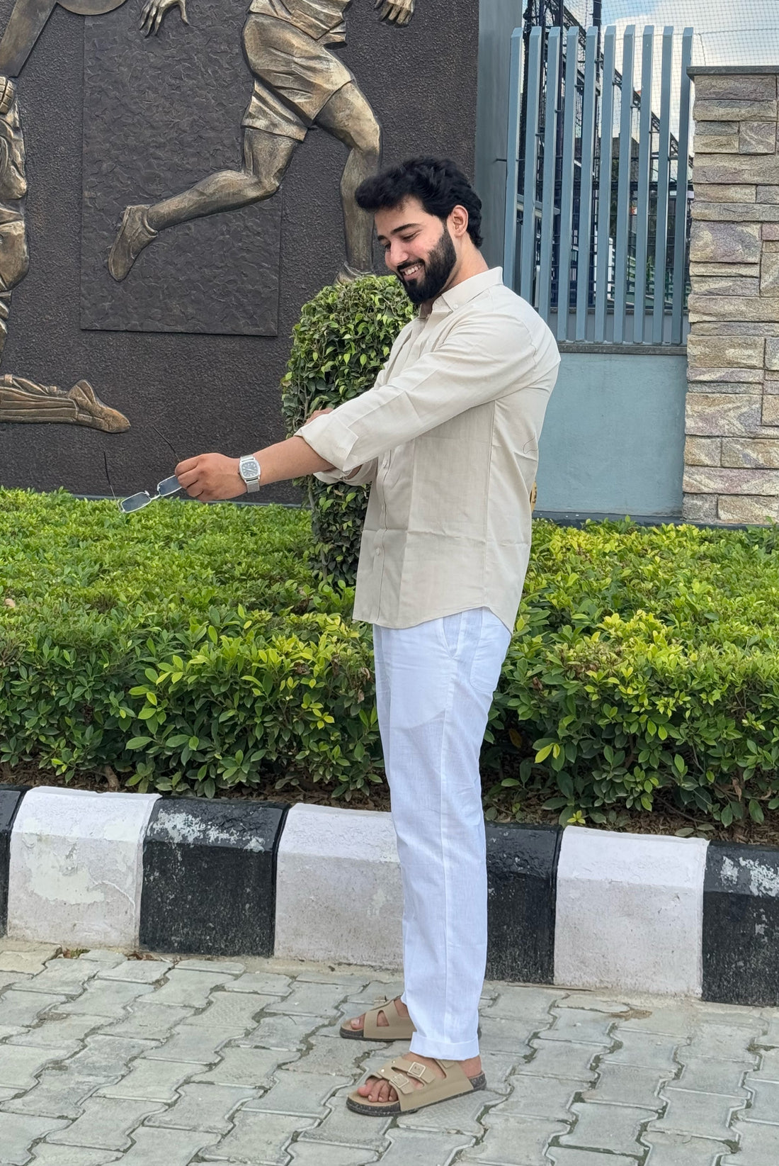 Premium & Luxury Feel Soft Cotton Linen Set Beign & White