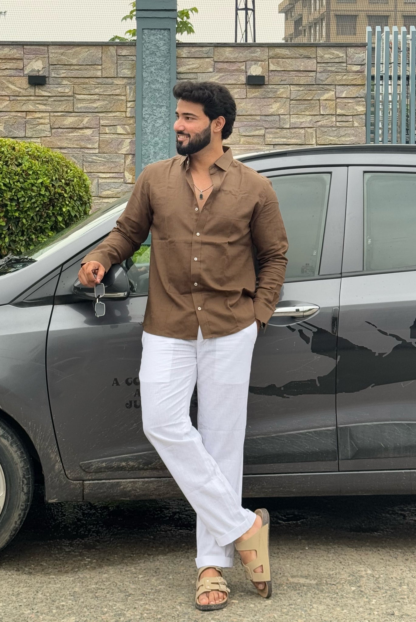 Premium & Luxury Feel Soft Cotton Linen Set Brown & White