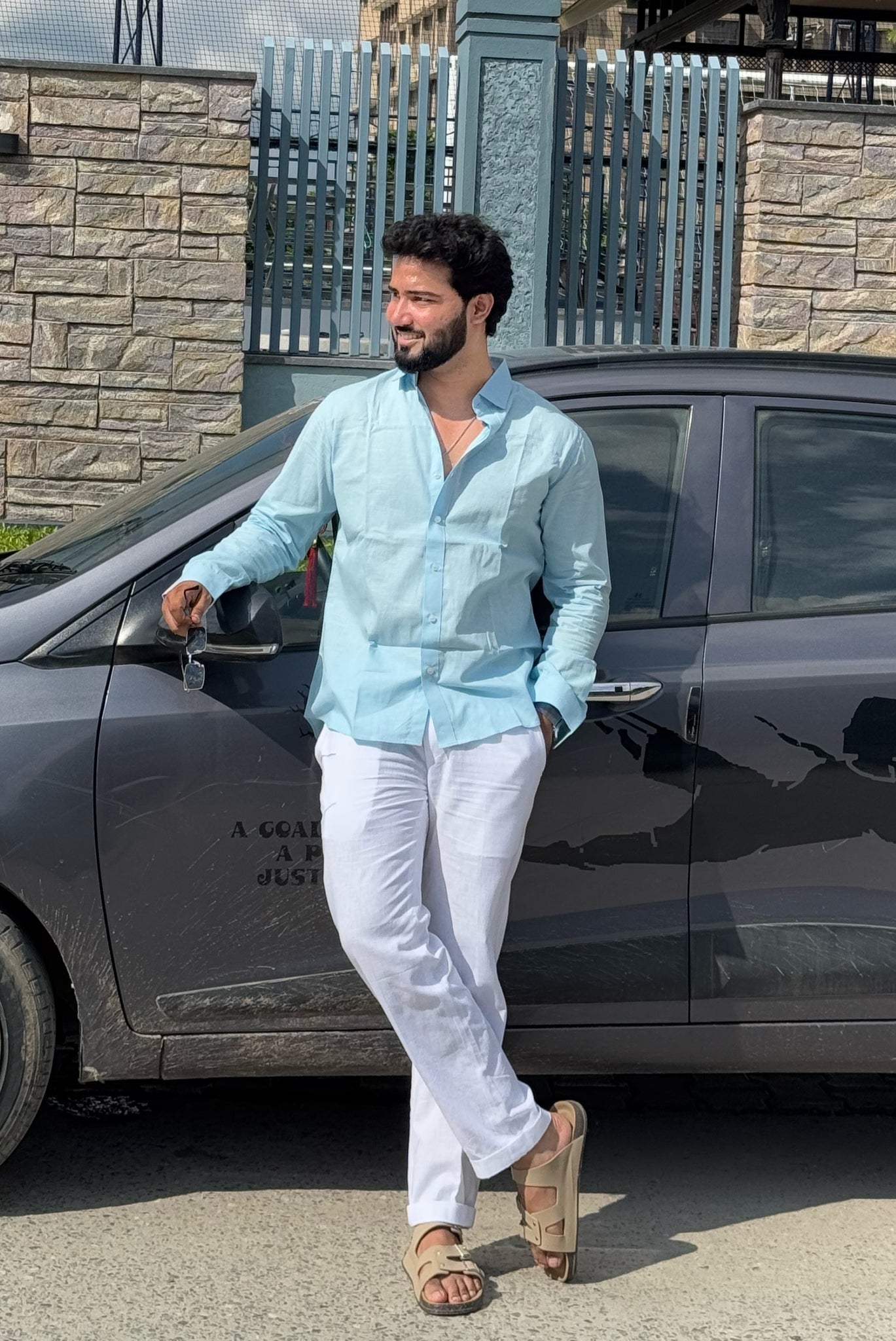 Premium & Luxury Feel Soft Cotton Linen Set Sky & White