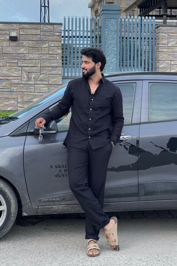 Premium & Luxury Feel Cotton Linen Cord Set Black