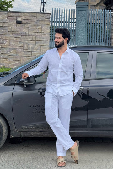 Premium & Luxury Feel Cotton Linen Cord Set White