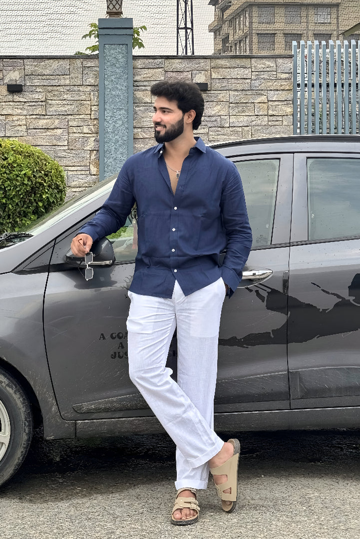 Premium & Luxury Feel Soft Cotton Linen Set Navy & White