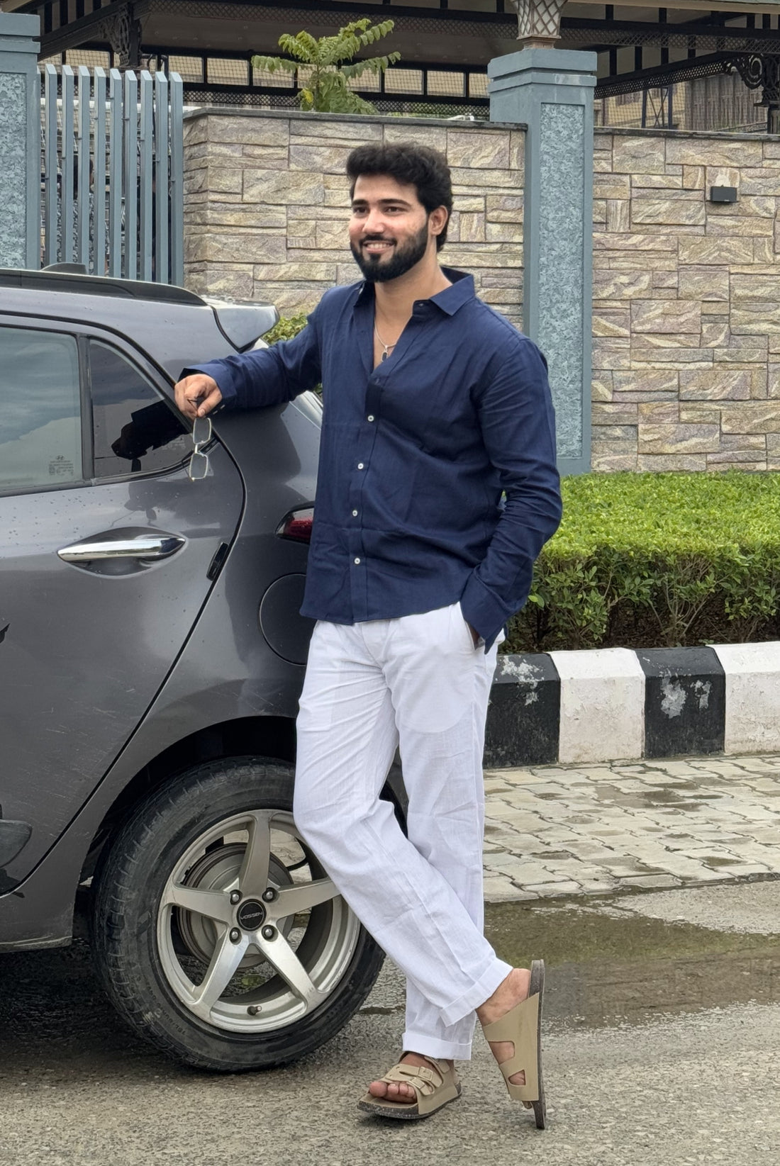 Premium & Luxury Feel Soft Cotton Linen Set Navy & White