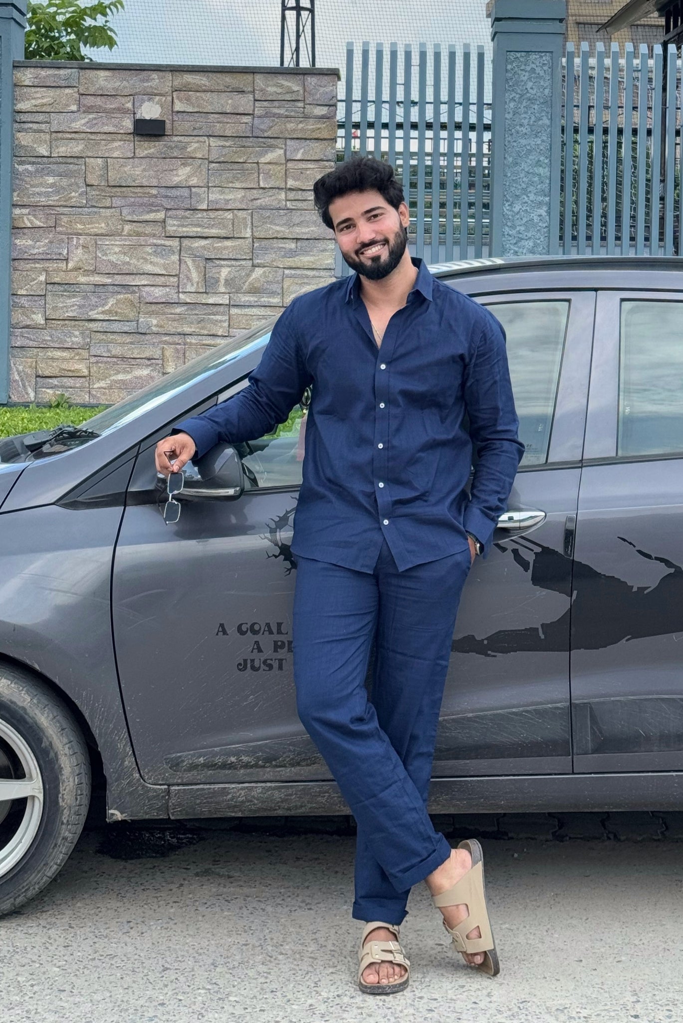 Premium & Luxury Feel Cotton Linen Cord Set Blue