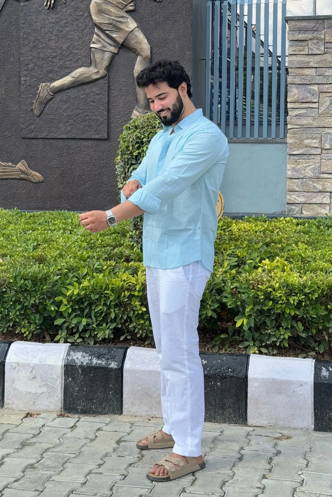 Premium & Luxury Feel Soft Cotton Linen Set Sky & White